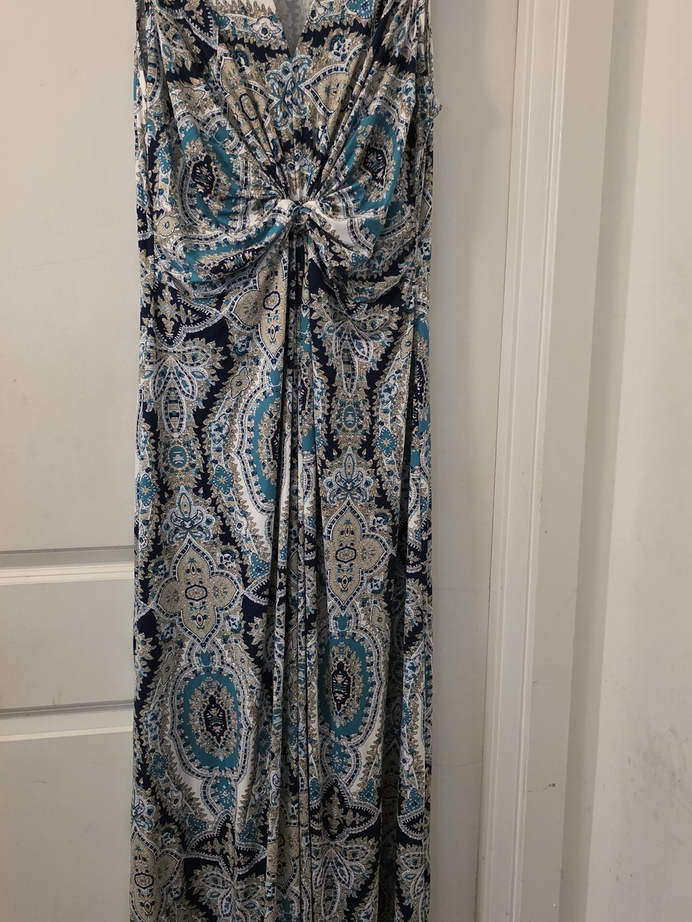 Soft Sorroundings Twist Front Paisley Maxi Dress in Teal and Navy